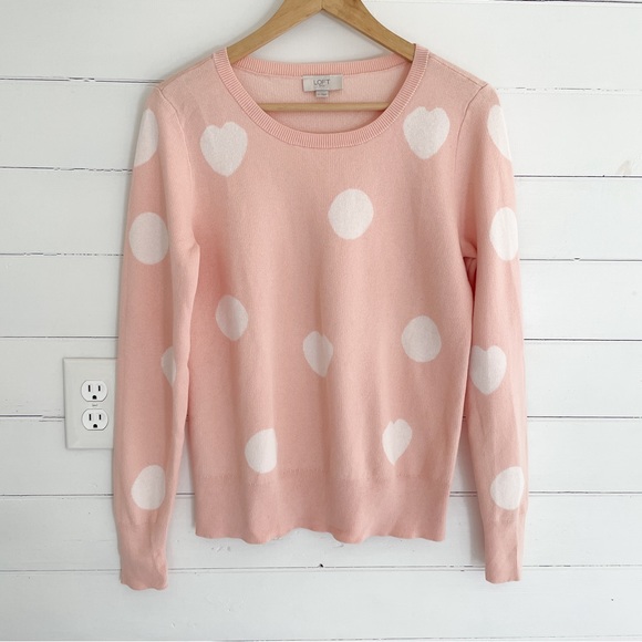 LOFT Sweaters - Loft Outlet Pink Heart Polka Dot Sweater
